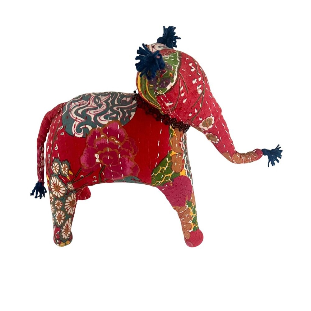 Large Handmade Patchwork Multicolor Elephant Plush Stuffed Animal Boho 14" x 11"